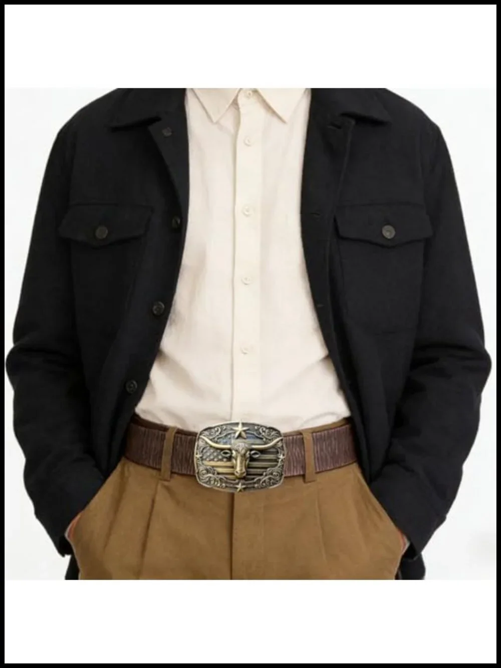 Vintage Western Leather Belt with Bronze Longhorn Buckle, Rodeo Cowboy Gift
